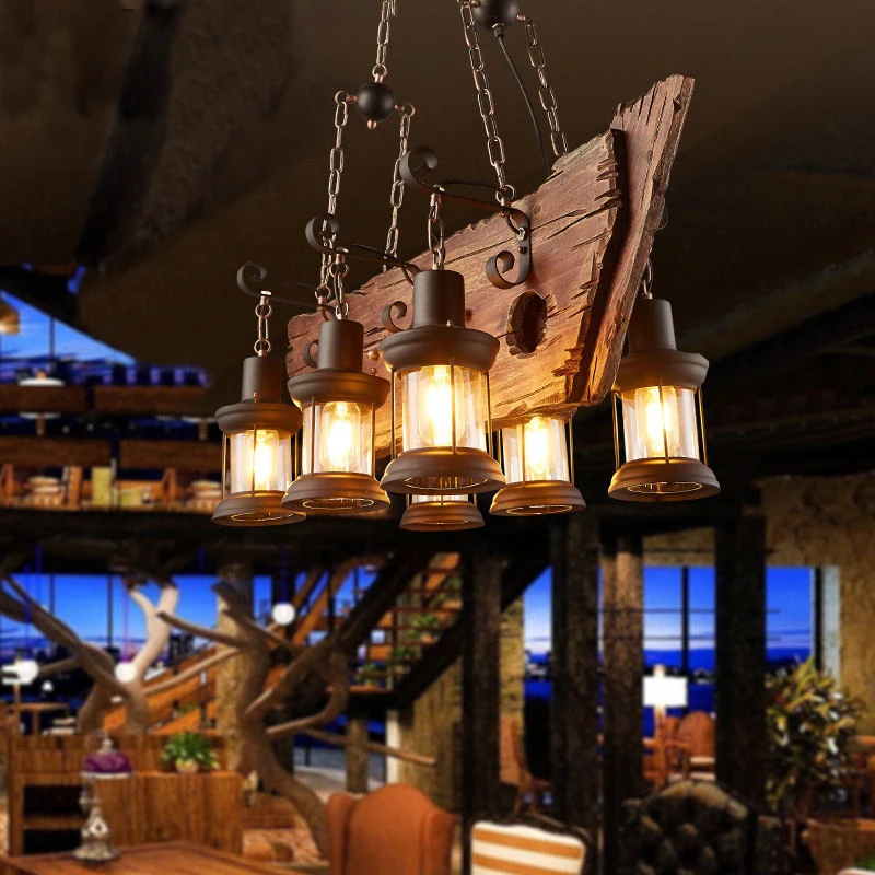 Retro Bar Industrial Wind Loft Solid Wood Personality Restaurant Coffee Shop Industrial Chandelier