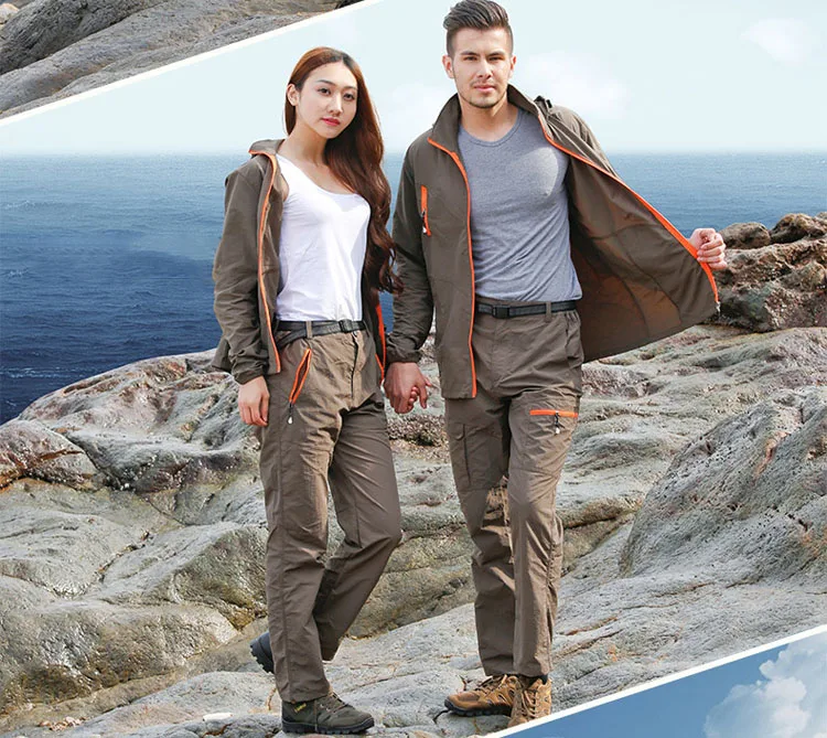 Camping Wandern Kleidung Set Outdoor-Sport Männer Frauen Sommer Sportswear Anzug Mit Kapuze Jacken Hosen Schnell Trocken Atmungs Set ST01 – Detail 13