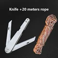 cuchillo y cuerda de 20 m