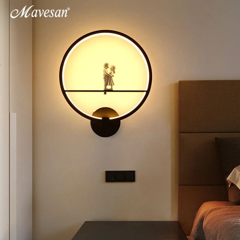 Hot Selling Wall Lamps Indoor Black White Wall Lighting Minimalist Art Sconce Interior With Angel Bird Home Decoration wall