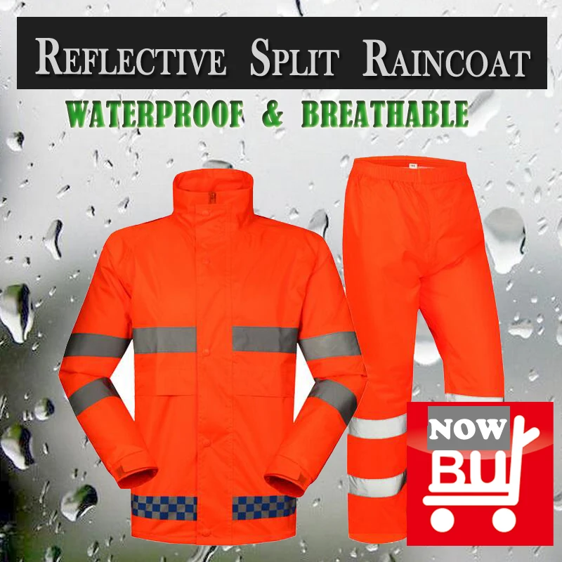 SPARDWEAR waterproof high visibility reflective safety rainsuit jacket and pant fluorescent orange split raincoat fast shipping