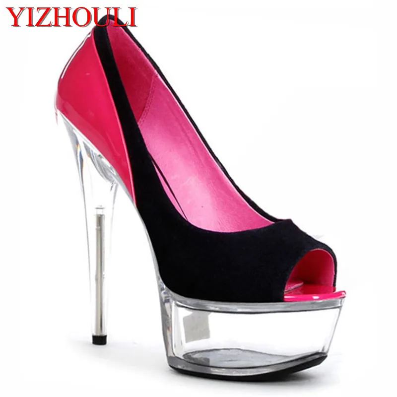 Sexy pure color transparent crystal princess single shoes high with sexy temptation fish mouth 15 cm prop shoes