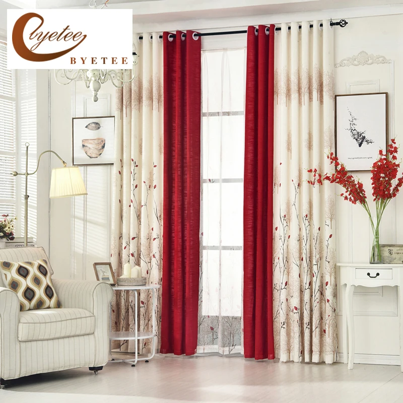 

Custom Made Pastoral Linen Curtains For Living Room Bedroom Drapes Custom Red Semi Light Window Curtains Fabrics Cortinas