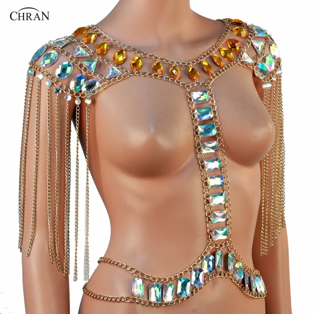 

Chran Tassel Statement Crystal Necklaces Women Collar Shoulder Chain Carnival Wear Sexy Belly Chain Body Jewelry Accessories