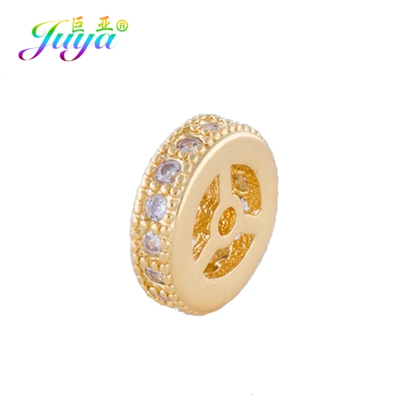 

Juya DIY Jewelry Metal Beads Micro Pave Zircon Charm Spacer Beads Accessories Fit Handmade Natural Stones Pearls Jewelry Making