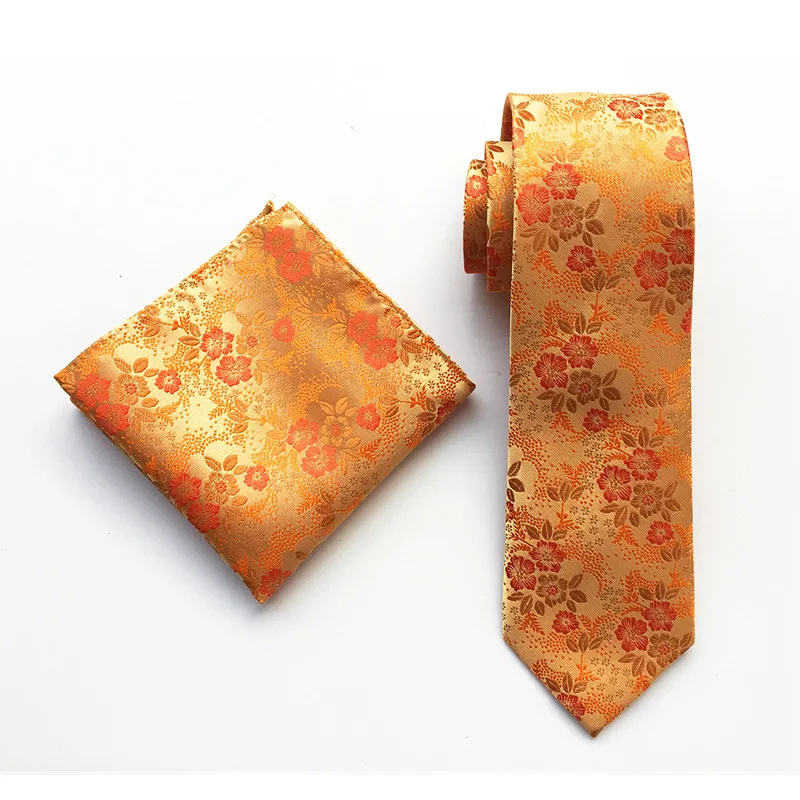 

Men's Gold Red Floral Classic Silk Tie and Handkerchief Set Jacquard