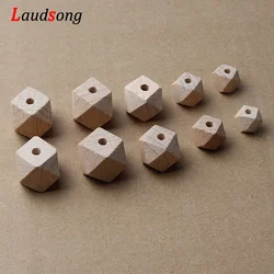 Geometric Faceted Beech Wood Beads 10-20mm Unfinished Natural Polygon Hexagon Wooden Beads For Jewelry Making DIY Nacklace