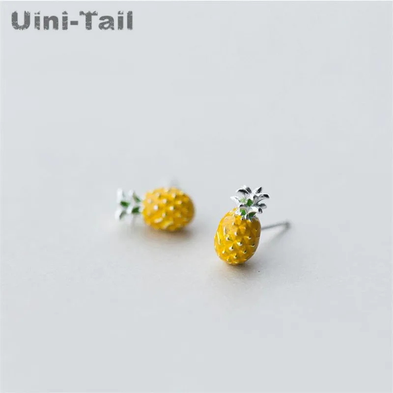 Uini-Tail new hot 925 Tibetan silver creative cute pineapple drop glaze pineapple fruit earrings Korean personality fashion