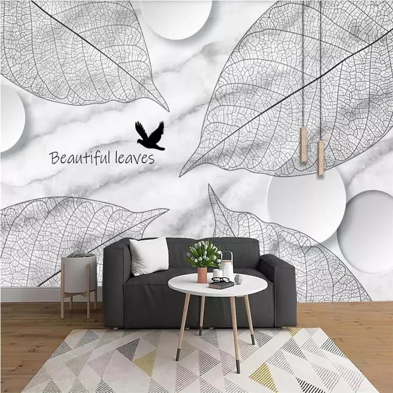 Custom Mural Wallpaper Abstract Black and White Plant Texture Background Wall