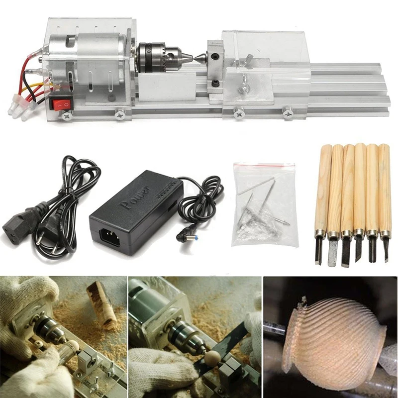 

1set 80W 24V Mini Lathe Beads Machine Polisher Table Woodworking Wood DIY Tools Set