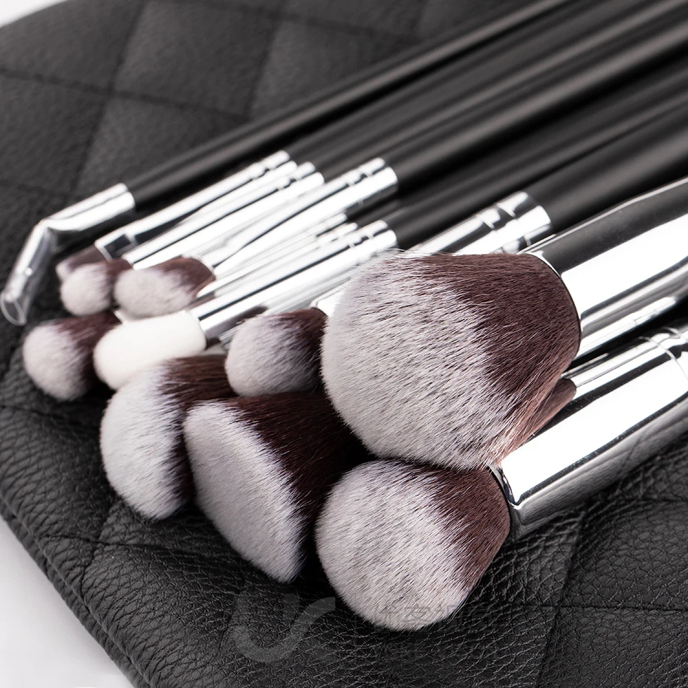 RANCAI 10/15pcs Professional Make-up Brushes Set Makeup Power Brush Make Up Beauty Tools Soft Synthetic Hair With Leather Case