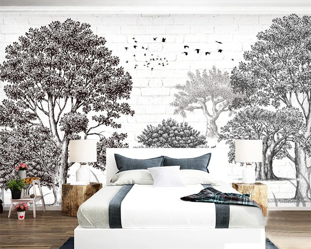 Beibehang Custom wallpaper simple sketch money tree Nordic TV background wall living room bedroom background murals 3d wallpaper