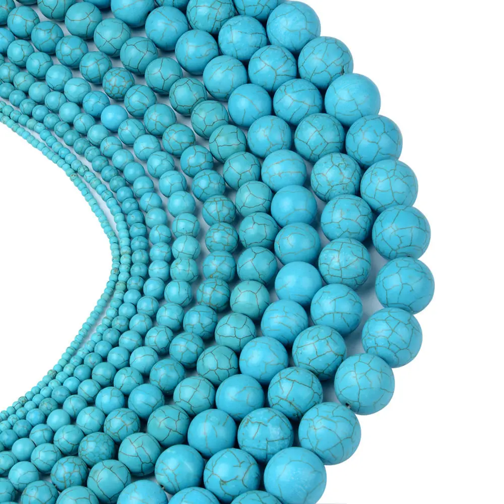 Synthetic Round White Green Turquoises Stone Beads for Bracelet and Necklace Jewelry Making 4mm-20mm