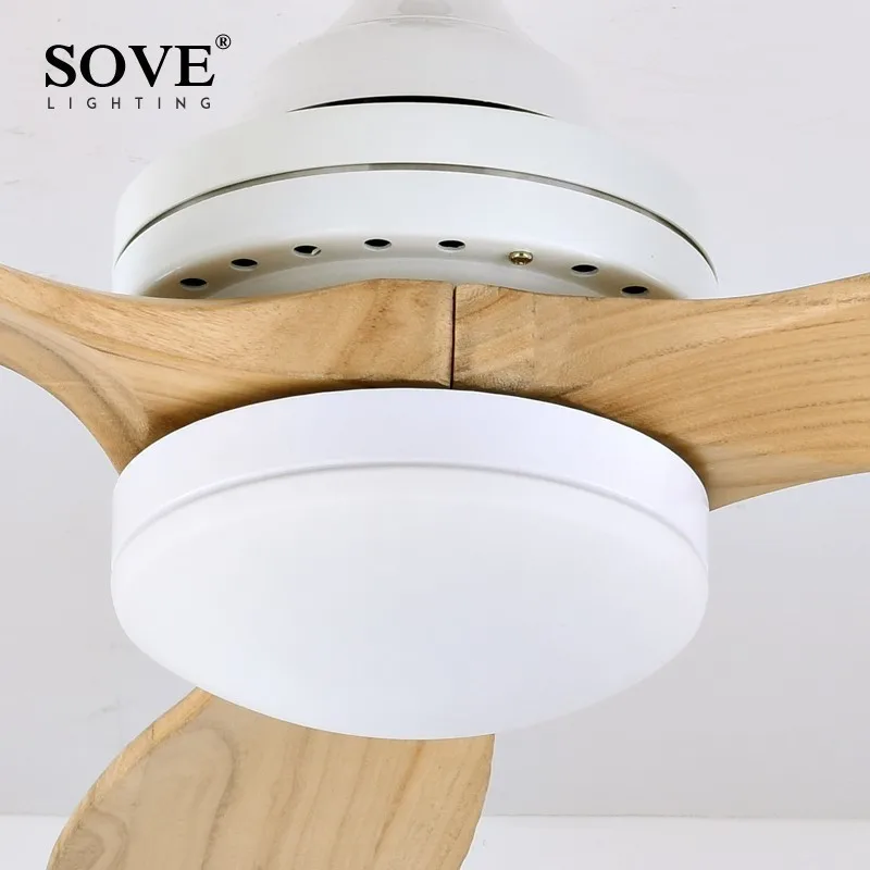 SOVE Black Vintage Wood Ceiling Fan Wooden Ceiling Fans With Lights Decorative Home Fan Lamp Retro Ceiling Fan Remote Control