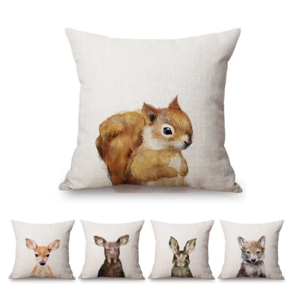 Cute watercolor Baby Animals Little Squirrel Koala Kangroo Bunny Wof Cow Kids' Room Decor Sofa Throw Pillow case Cushion Cover