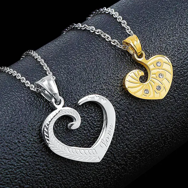 Dolaime Heart Couple Necklace For Men Women Stainless Steel Wedding Gift Jewelry