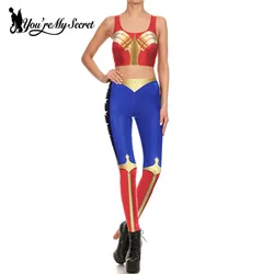 [You're My Secret] HOT One Set Sexy Cosplay Leggings Women Comic Super HERO Crop Top Summer Workout 2 PCS Legging Pants Sets