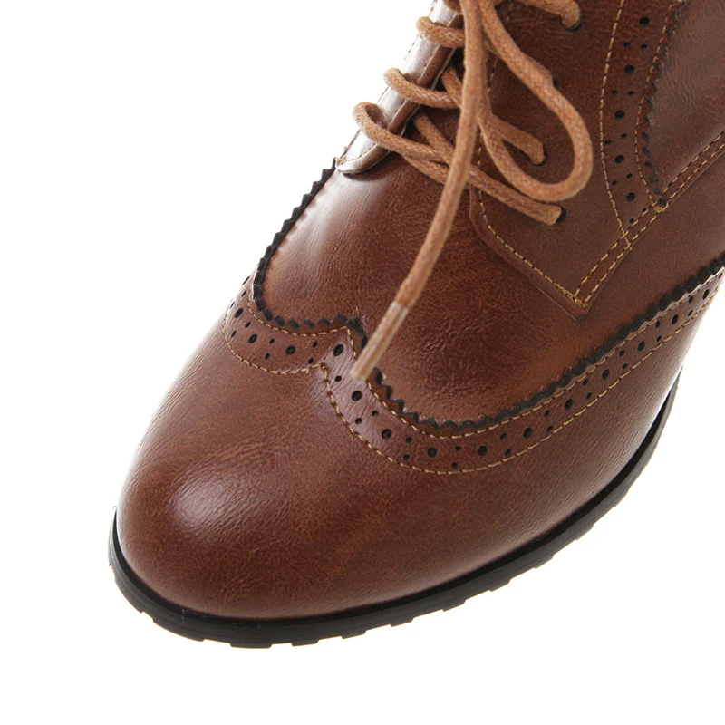 2024 otoño mujeres Oxford zapatos con cordones Vintage punta redonda botines de mujer estilo inglés tacones altos señoras Chaussure femme 42 43