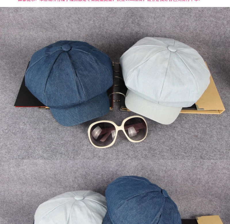 HT1618 Westlichen Stil Männer Frauen Kappen Hüte Casual Solide Denim Flache Kappen Maler Künstler Achteckige Baskenmütze Kappen Retro Berets – Detail 7