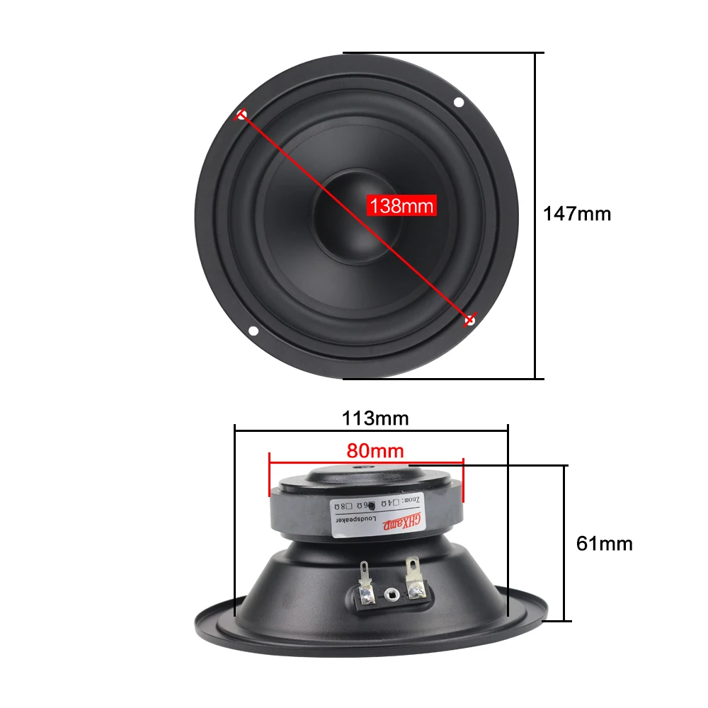 GHXAMP 5 INCH 147MM Pure Midrange Speaker Unit HIFI Sealed- Basket MID Mediant Bookshelf  DIY 6ohm 70W 87db 570Hz 1PCS