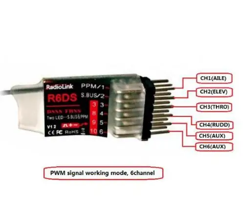 Original RadioLink R6DS 2.4G 6CH DSSS & FHSS RC Receiver for RadioLink AT9 AT9S AT10 Transmitter Support SBUS PPM PWM