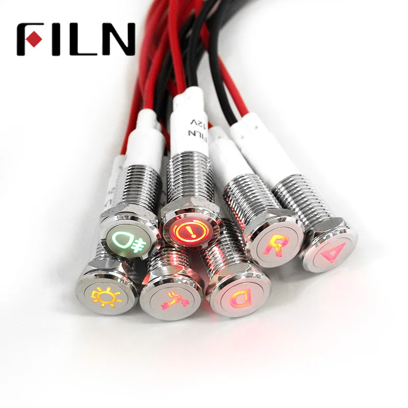 Chrome Waterproof Lamp FILN 12V LED Car Boat LED Warning Dashboard Signal Lights Instrument Pilot light 10mm