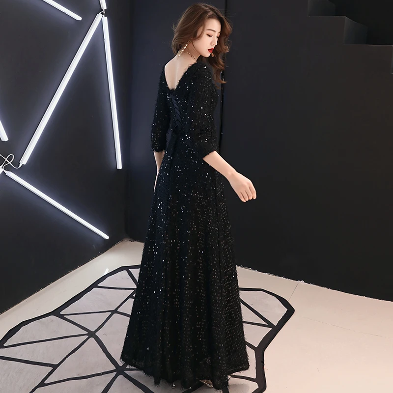 Customized New Evening Dresses The Bride Retro Elegant Black Lace Long Sleeved Party Gown Custom Prom Formal Dresses WY1452