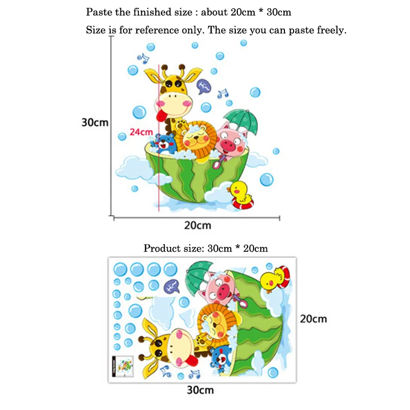 Cartoon Animals In The Bath Wall Sticker For Kids Baby Rooms Decor Bathroom Home Decoration Art Decals Cute Shower Wallpaper