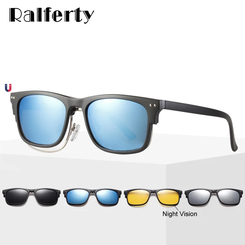 Ralferty 4 In 1 Magnet Sunglasses Men Women Polarized Clip On Glasses Frame Square Myopia Optic Eyewear gunes gozlugu A2275