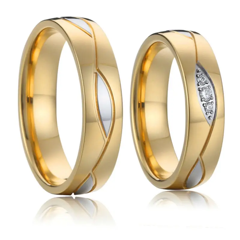 Stainless Steel Wedding Rings with Cubic Zirconias for Women and Men