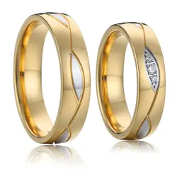 Stainless Steel Wedding Rings with Cubic Zirconias for Women and Men