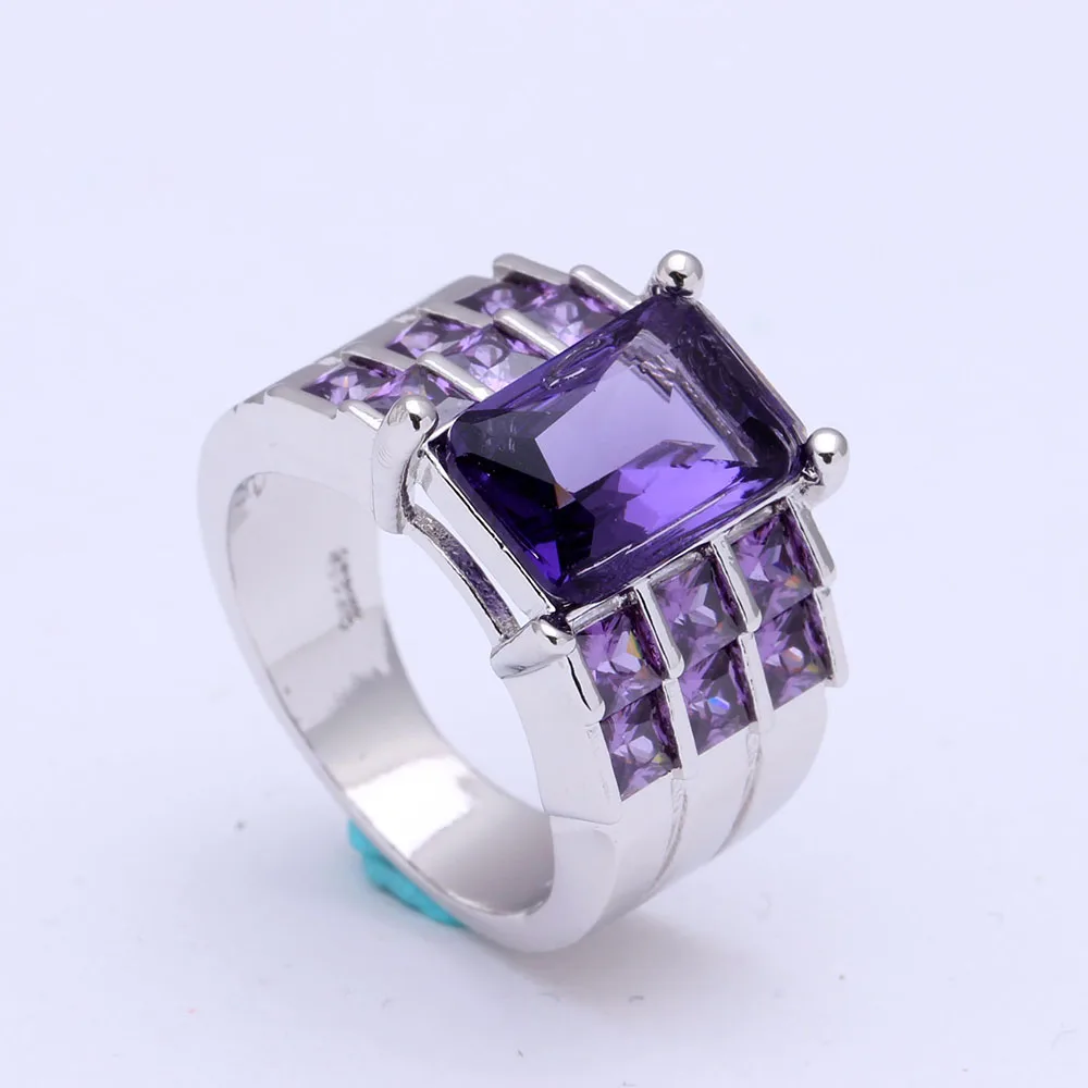 

large women Silver Color engagement rings New vintage purple red cz promise Jewelry Wedding gift for girl luxury promise rings