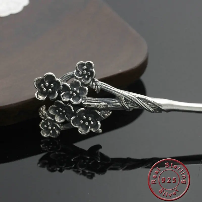 

Amxiu Vintage Antique Silver Hair Sticks 925 Sterling Silver Jewelry Plum Blossom Hairpins Women Lady Gift Long Hair Accessories