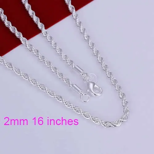 Wedding Nice 16-24 Inch Beautiful Fashion Elegant Silver Plated Shine Twisted Line 2mm Chain Cute Rope Necklace Pendant SMTN226