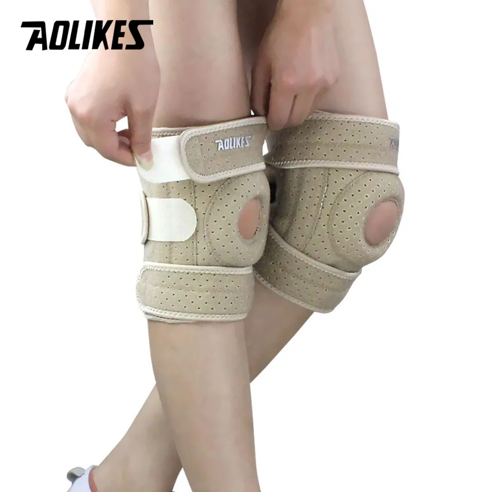 AOLIKES 1PCS Breathable Four Spring Knee Support Brace Kneepad Adjustable Patella Knee Pads Safety