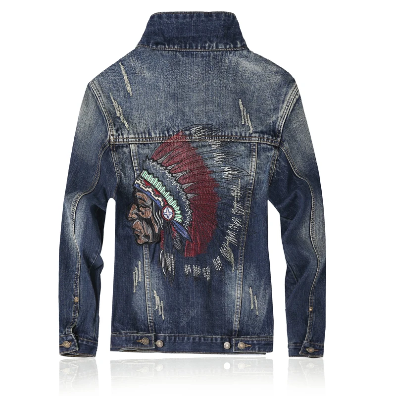 Spring Newest Fashion Men\'s Sets Vintage Embroidery Punk Style Long Sleeve Campera Hombre Hole Ripped Denim Pants Man Suit