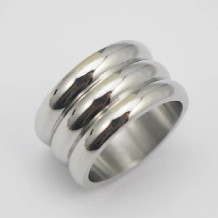 Simple Design 3 Circle Piled Up 316L Stainless Steel Women Men Rings Silver Color Fashion Jewelry For Wedding and Party