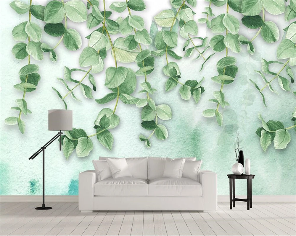 

Custom wallpaper fresh green leaves watercolor style Nordic TV background wall living room bedroom murals 3d wallpaper