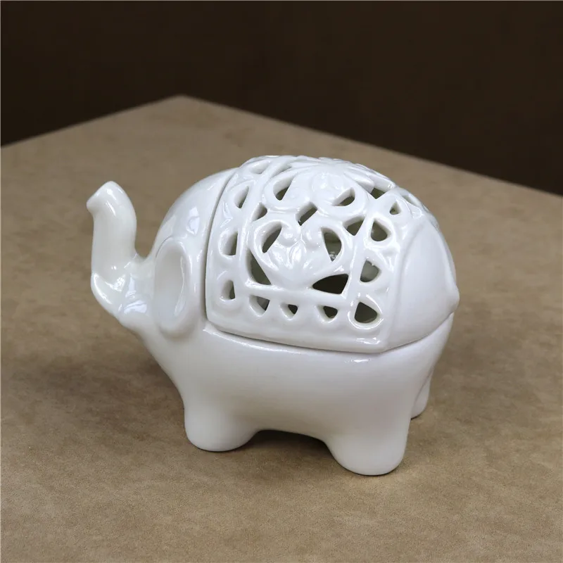 Cutout Porcelain Elephant Candle Holder Decorative Ceramics Elephant Miniature Aroma Burner Houseware Ornament Craft Accessories