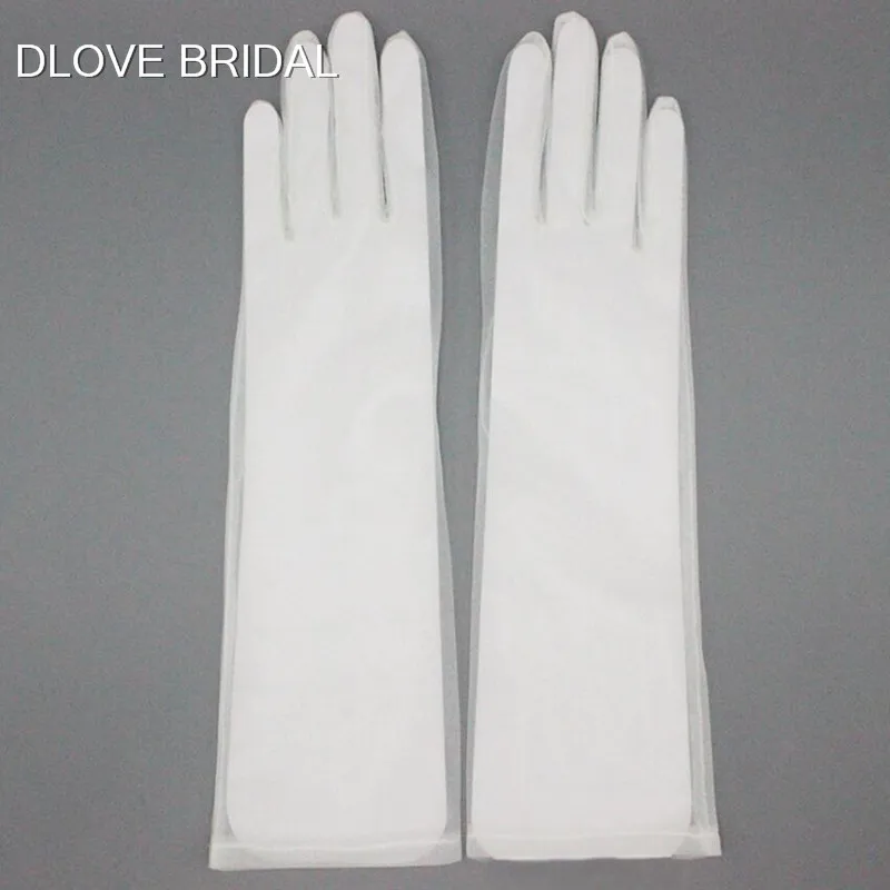 Guantes de tul transparentes elegantes para boda, guantes de fiesta nupcial, codo de dedo completo, accesorio para sesión de fotos, guantes de Halloween