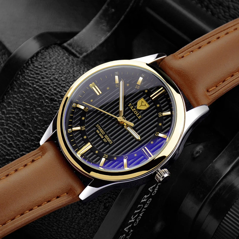 Yazole moda relógio masculino relógio de pulso de luxo masculino relógios à prova dwaterproof água relógio de couro saat montre relojes hombre