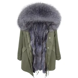 2024 MAOMAOKONG Natural Raccoon Fur Collar Winter Coat Remove Liner Slim Jacket Fur Coat Woman Parkas Female Clothes