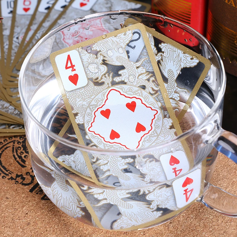 Cartas de plástico transparentes impermeables con bordes dorados, cartas de póker de Casino, cartas creativas para juegos de puente