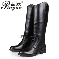 size 38 46 Mens Knee High Leather Boots Autumn Mid Calf British Style Black Waterproof boots Patent leather punk cowboy boots.