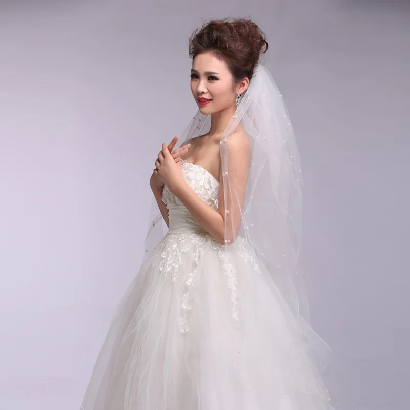 HS Kellio Layered Short Length Wedding Veil With Pearls