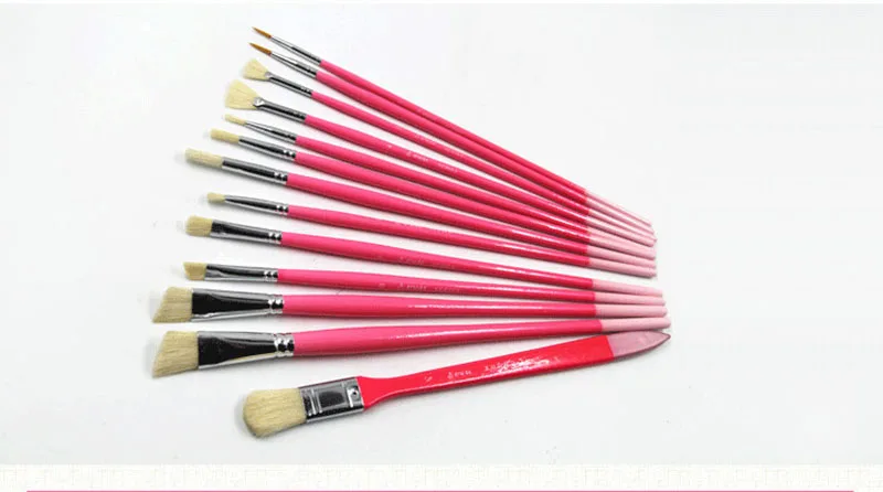 

13Pcs/Set High Quality dream Pink suit Gouache Painting brush pen pig bristle birch Wooden Handle Professional Art Supplies