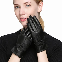 2021  women's genuine leather gloves  sheepskin gloves  fashion female windproof gloves autumn and winter mittnes