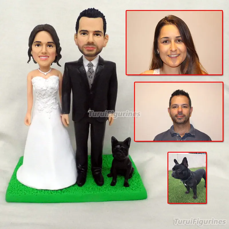 custom wedding cake topper with dog people face figurine head sculpt handmade miniature doll of human face bobblehead mini statu