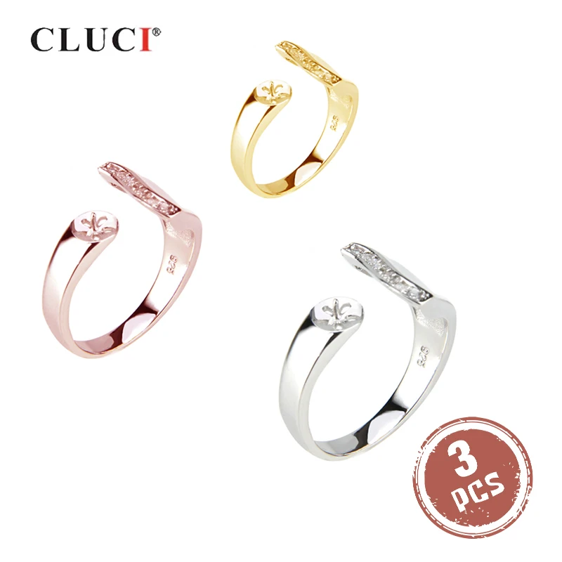 

CLUCI 3pcs Silver 925 Adjustable Zircon Ring Settings for Women 925 Sterling Silver Adjustable Unique Design Ring SR2014SB