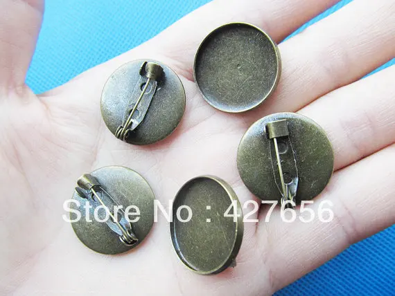 10 pces bronze antigo em branco broche/peitoral charme, ajuste base bandeja moldura, cabochão redondo 20mm, clip pino de segurança/broche